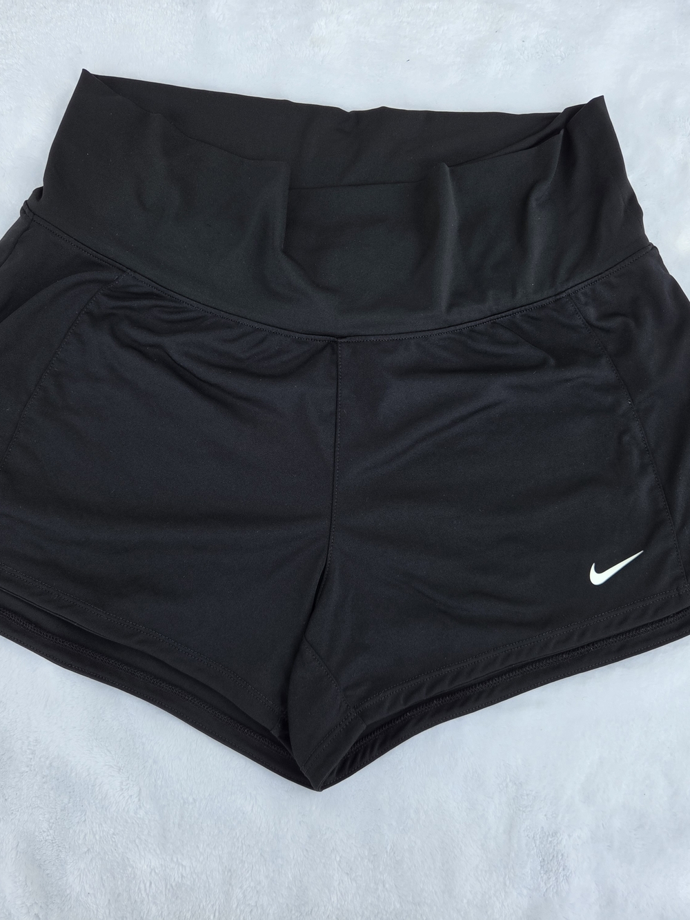 Nike Women's Black Athletic Shorts with White Swoosh